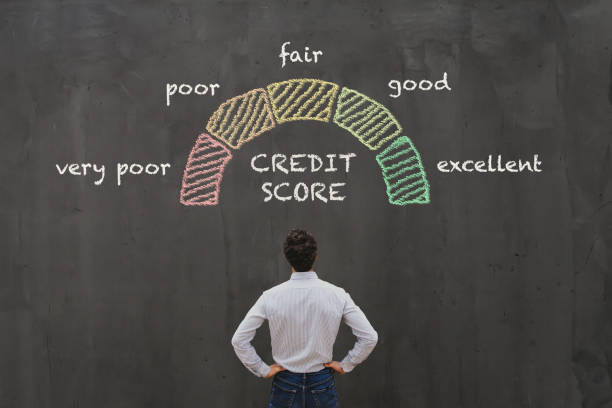 Man looking at chalkboard. There is a graph divided into very poor, poor, fair, good, excellent.